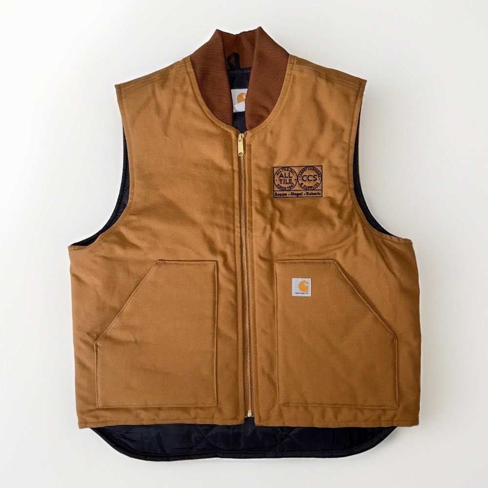 Carhartt Duck Arctic Quilt Lined Vest Brown Mens L Workwear V01 BRN Embroidered